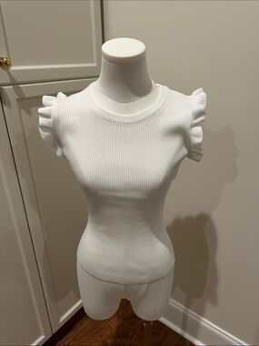 The Workshop White Ribbed Ruffle-Trim Tank